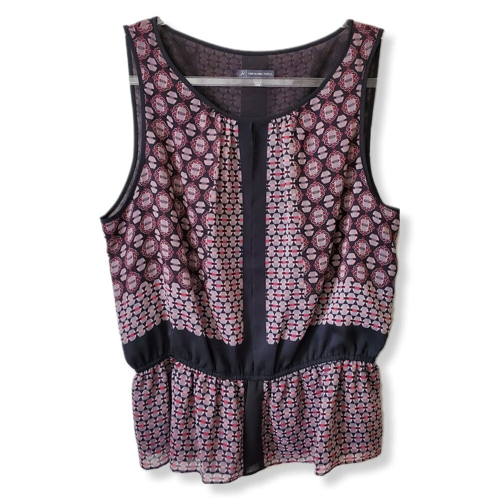 Women Black Floral Boho Sleeveless Top Blouse L Whimsigoth Sheer Romantic Flowy